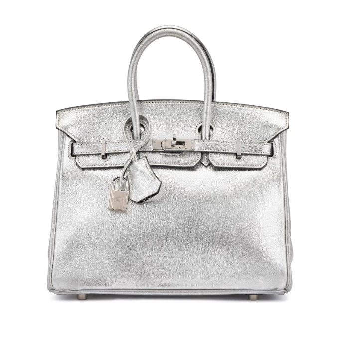 Hermès Birkin 25 Metallic Silver Chèvre Palladium Hardware, 2004