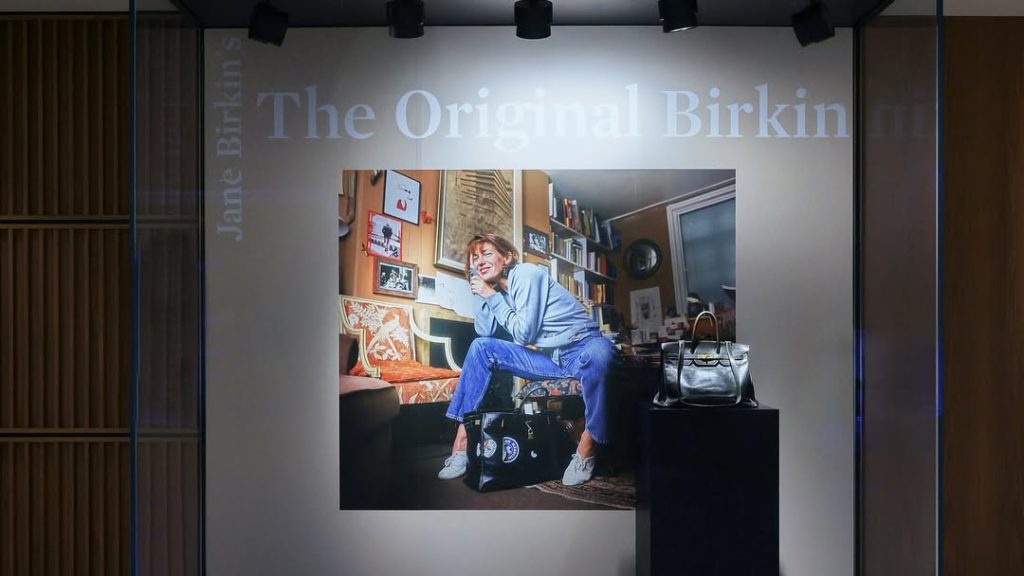 Original Birkin auction record at Sotheby’s Paris—Jane Birkin prototype on display