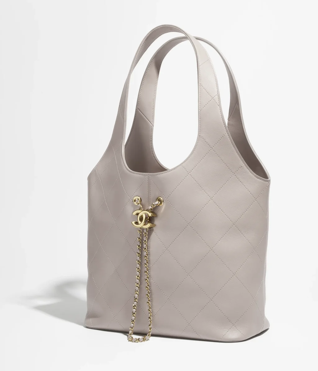 LARGE SHOPPING BAG / Calfskin & Gold-Tone Metal / Dark Gray / $7,500