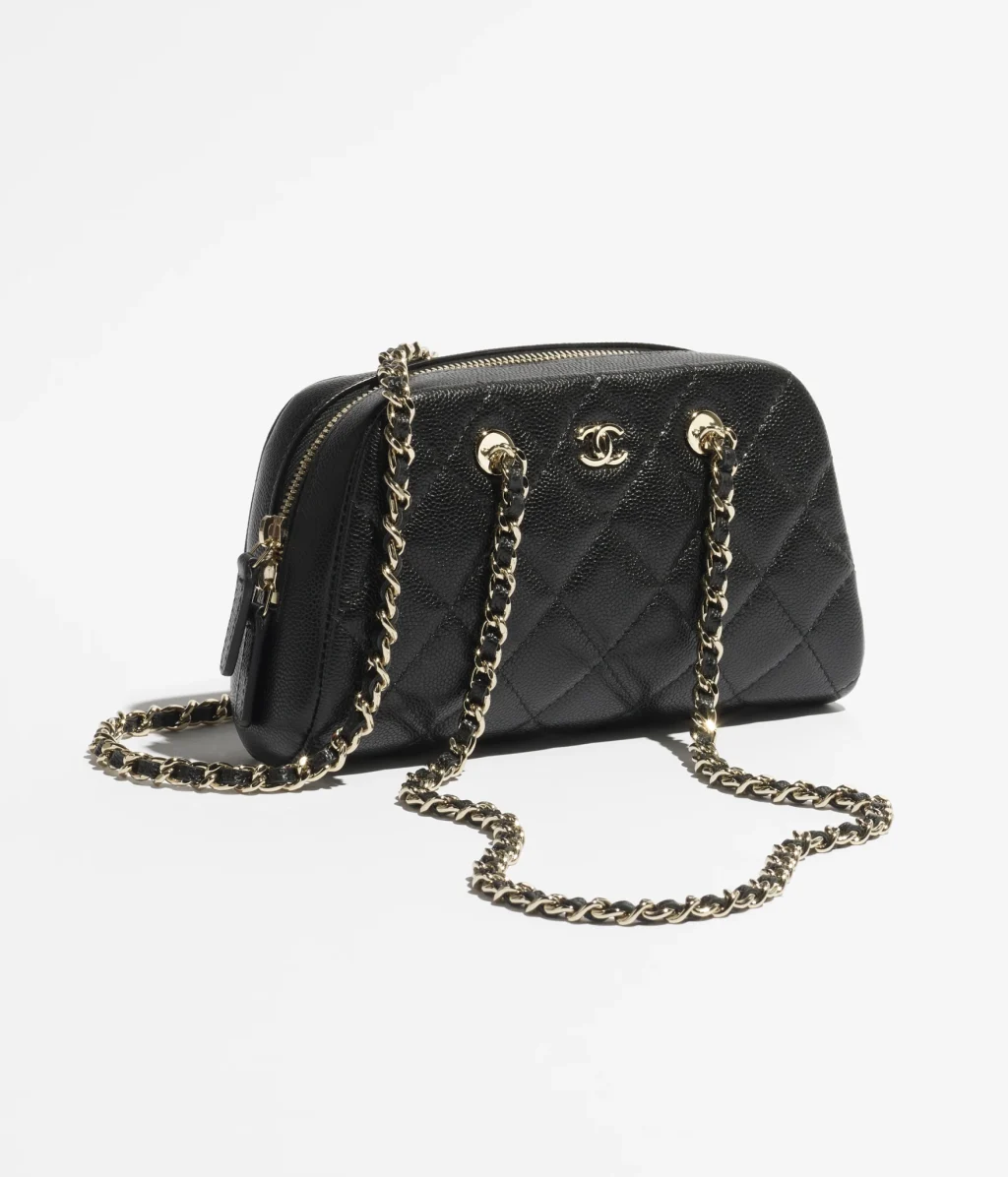 CHANEL CLUTCH WITH CHAIN / Grained Shiny Calfskin & Gold-Tone Metal / Black / $3,250