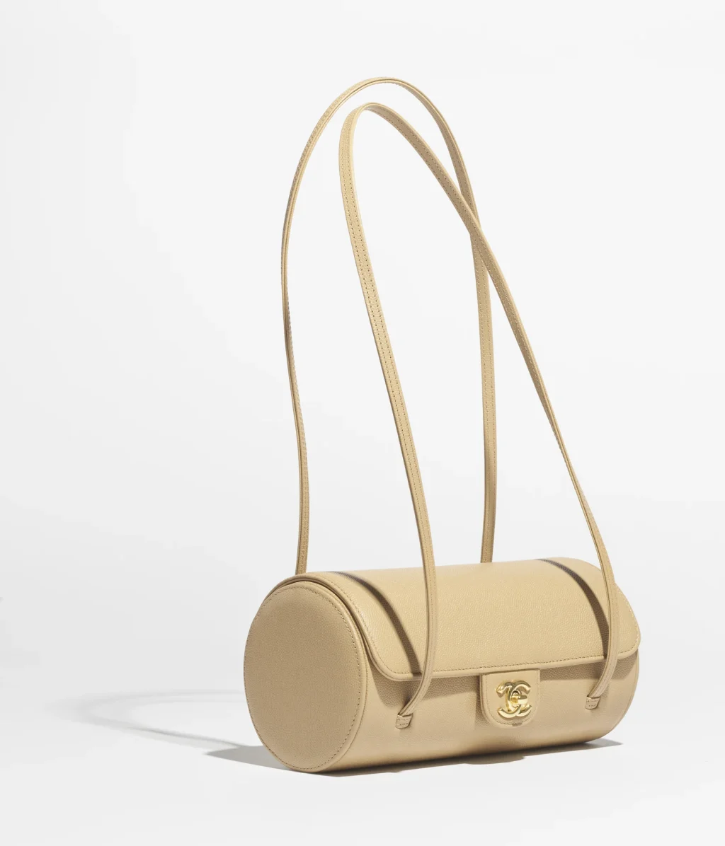 CHANEL SMALL BOWLING BAG / Grained Shiny Calfskin & Gold-Tone Metal / Dark Beige / $5,100