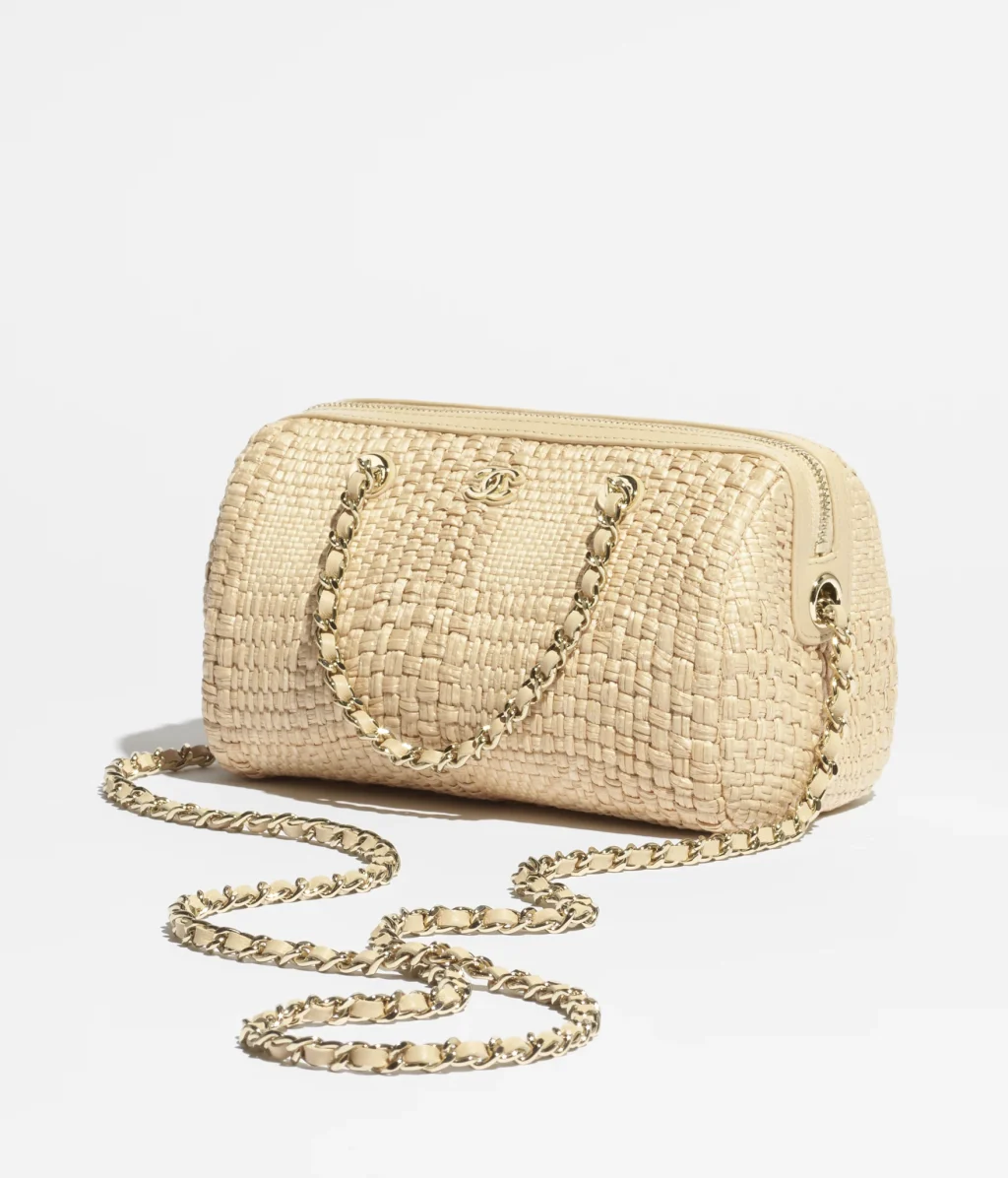 CHANEL CLASSIC CLUTCH WITH CHAIN / Braided Raffia & Gold-Tone Metal / Beige / $4,200