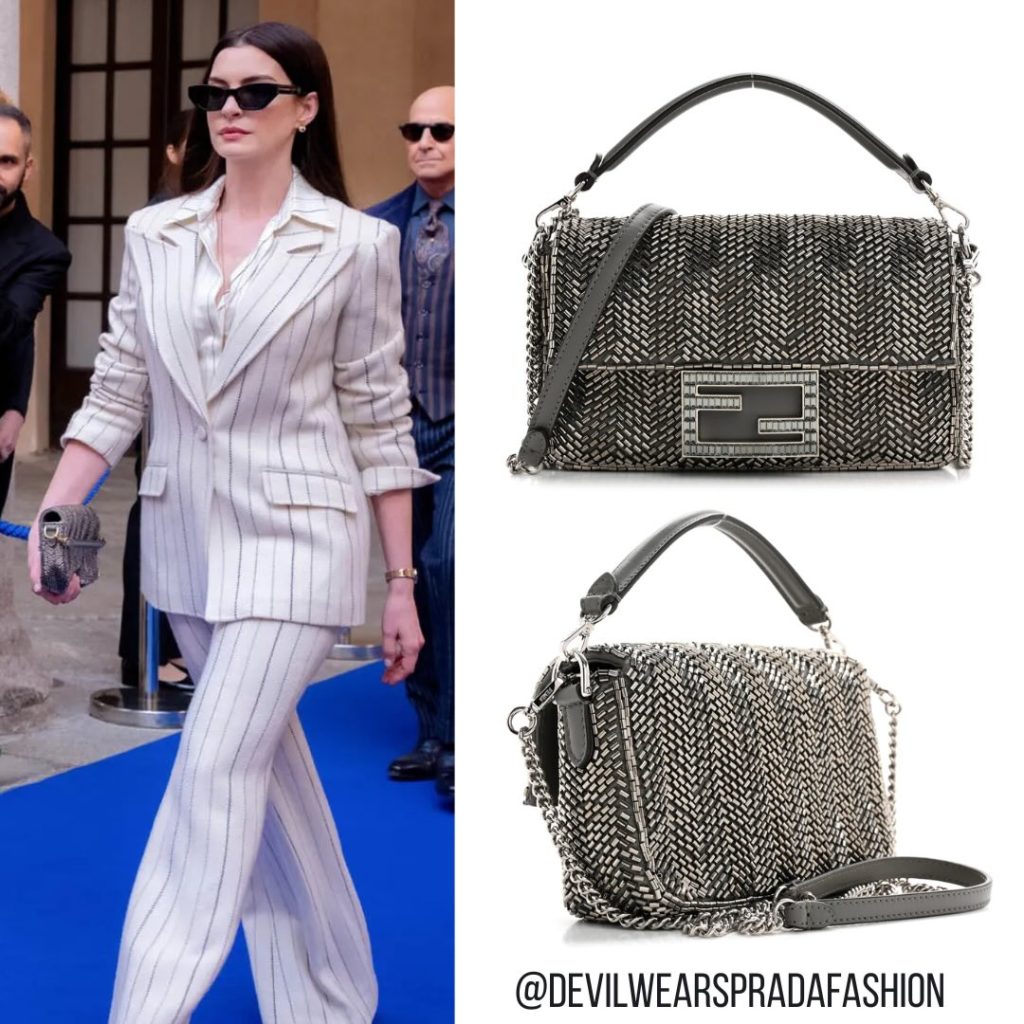 FENDI Fendi Baguette Mini embroidered with grey bugle beads