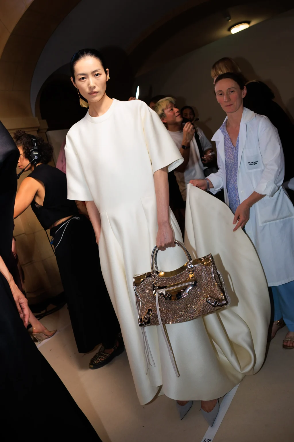 balenciaga fall 2026 couture le city bag silver rose gold crystal mesh runway